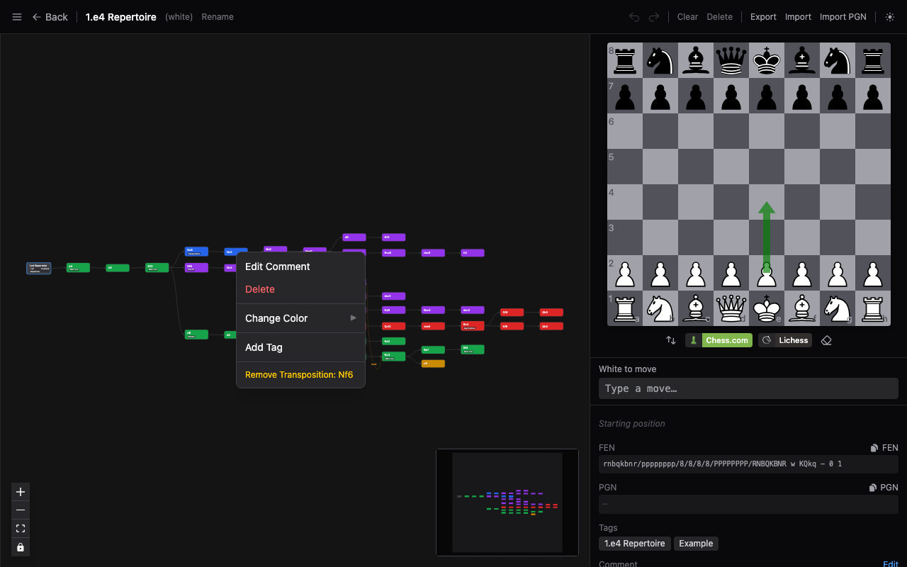 Node context menu with color, tag, and delete options