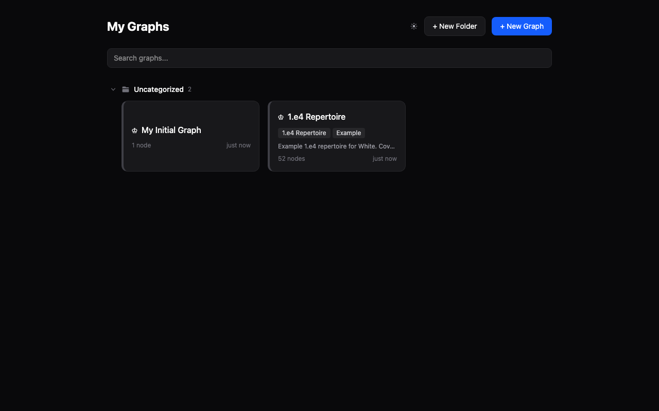 All Graphs page with repertoire cards organized in folders
